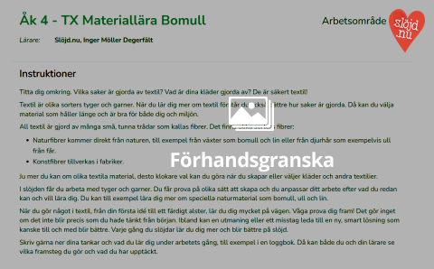 Arbetsområdet bomull