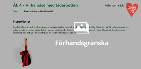 Arbetsområde virkad påse med läderbotten