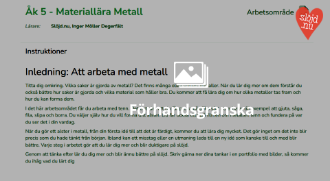 Bild över arbetsområdet metall åk 5
