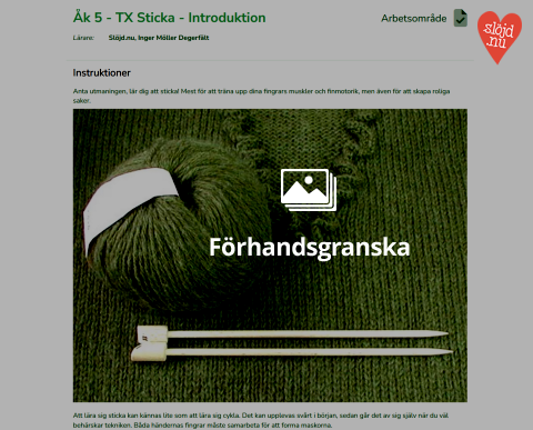 Bild på arbetsområdet sticka introduktion